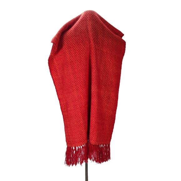 Vintage 80s-90s Peruvian Alpaca Shawl Wrap Red Fringe Trim Handwoven 100% Alpaca - Picture 7 of 12
